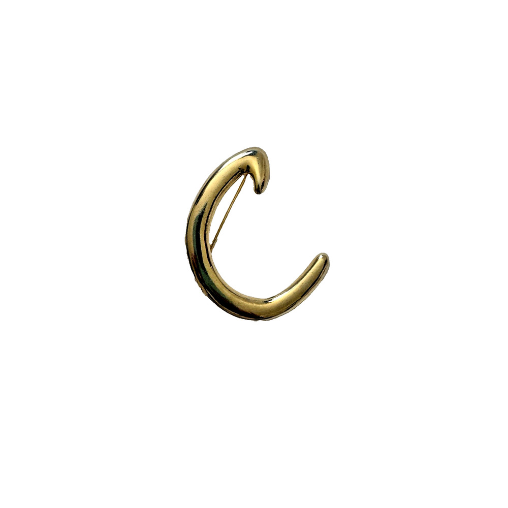 Retro Vintage Monogram Initial C Rhinestone Gold tone Brooch Pin Retro Preppy